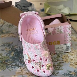 LoveShackFancy Pink Floral Crocs-Style Clog with Charms